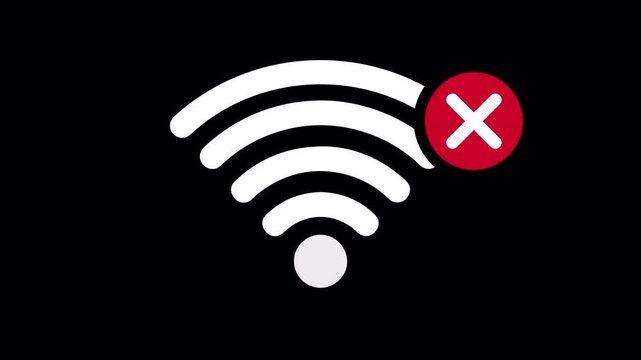 No Wi-Fi Signal Icon with Animated Flashing Bars and Offline Symbol on Black Background for Internet Connection Error 4k video animation seamless loop