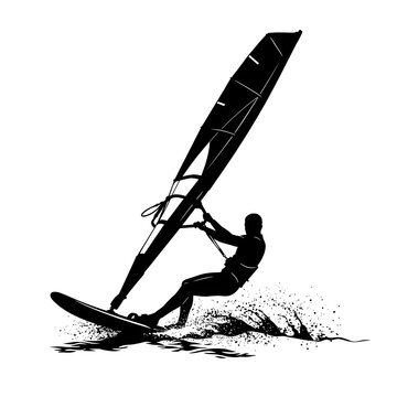Silhouette of a windsurfer on white background vector illustration