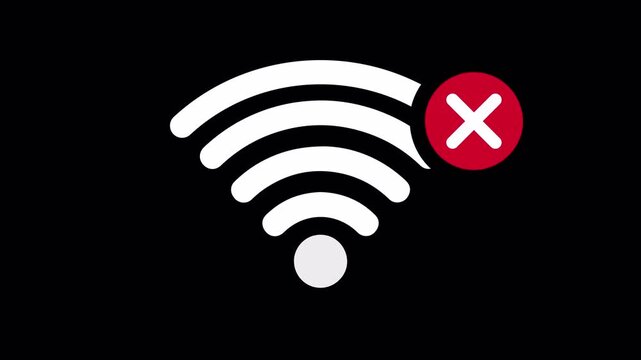 No Wi-Fi Signal Animation Featuring Disconnected Wireless Icon with Red Error Cross 4k video animation seamless loop