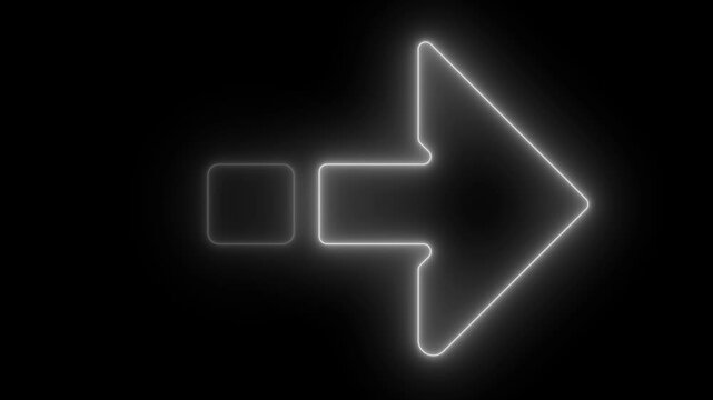 Glowing white neon directional arrow blinking against a pure black smooth obsidian stone style background with bright lighting, 4k video