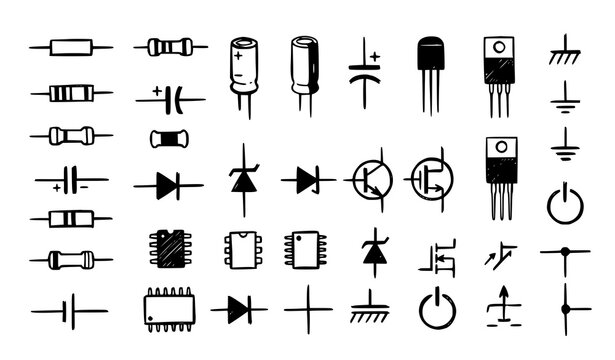 Electronic component symbols for circuit diagrams and schematics