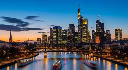 Obraz premium Frankfurt Skyline at Dusk - A Stunning Cityscape View.