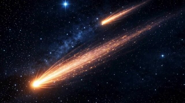 Twin blazing comets streak across starfield with radiant cosmic energy