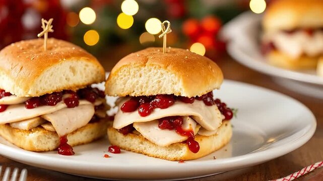 Festive turkey sliders with cranberry sauce, perfect for holiday gatherings.