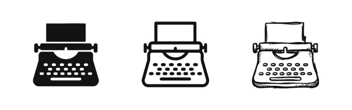 Vintage typewriter icon set for classic writing and literature projects