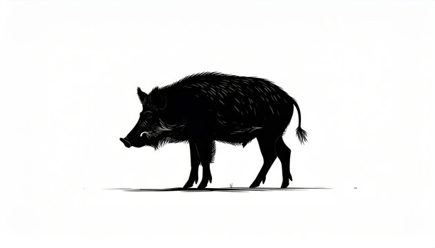 Silhouette of wild boar on white