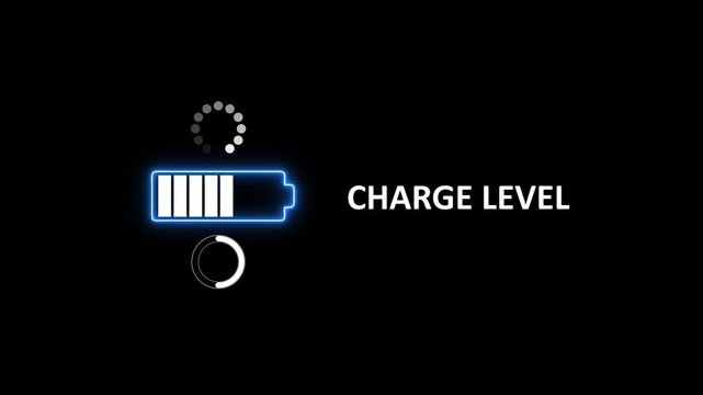 Animated battery charging indicator with dynamic fill level and loading circle 1. battery charging animation