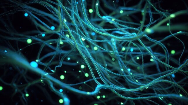 Abstract network of glowing threads and particles