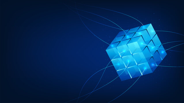 Technology background connected block structures linked by digital lines, representing blockchain technology, decentralized, secure data transactions, digital networks, distributed ledgers