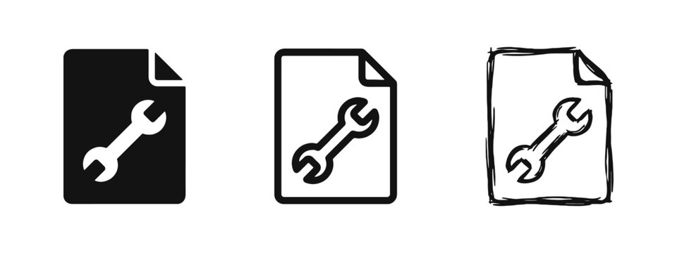 Technical documentation and file maintenance service icon set