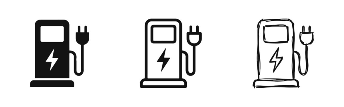 Electric vehicle charging station and EV infrastructure icon set