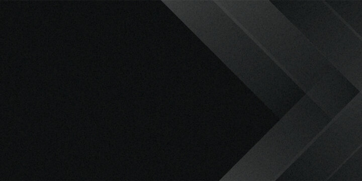 Abstract black background with overlapping diagonal geometric stripes and grainy texture. Modern minimalist dark aesthetic with elegant charcoal gradients for corporate design.