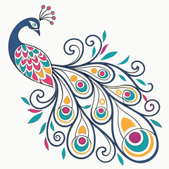Fototapeta premium Beautiful peacock with swirling feather ornaments.