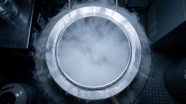 Top Down View Into Liquid Nitrogen Dewar With Fog
