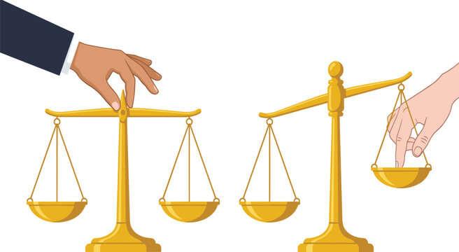 Hands Manipulating Justice Scales &mdash; Law Corruption and Bias Concept Illustration Set