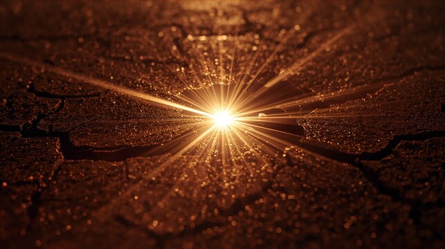 Sol refletindo em uma po&ccedil;a de &aacute;gua em um solo rachado