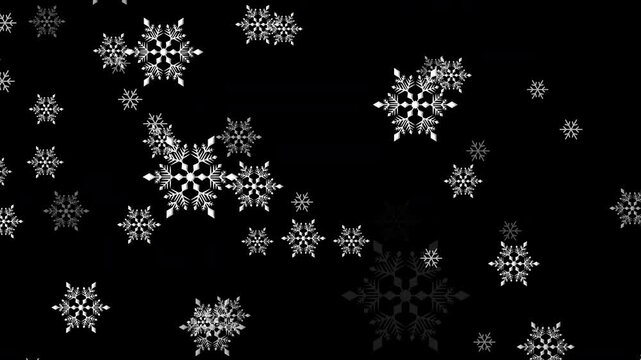 タイプ1 クリスマス 雪の結晶01 ベベル 左から右 横方向 大小 パターン01 白色 ループ （透過背景）