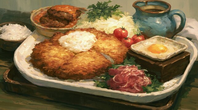 fantasy seafood feast with fried cod burgers sashimi and gourmet plating