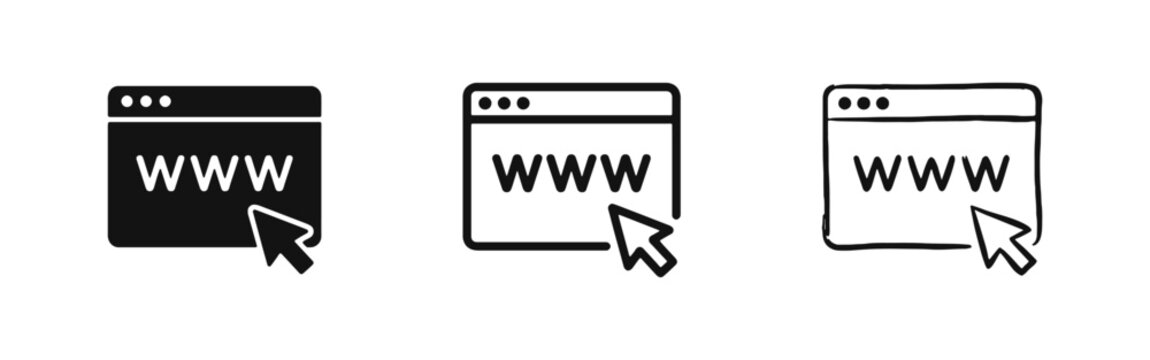 Web browser with cursor and www internet icon set
