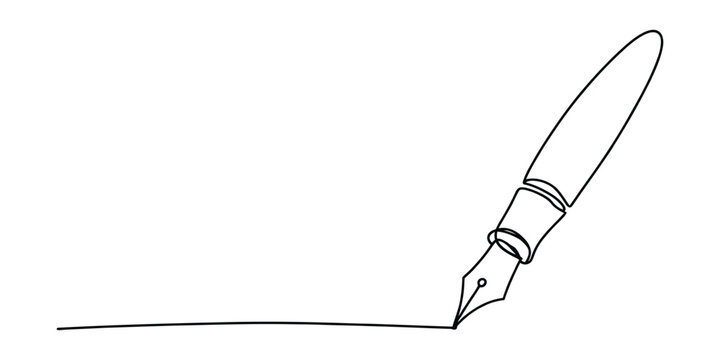 Continuous single line drawing of an elegant fountain pen