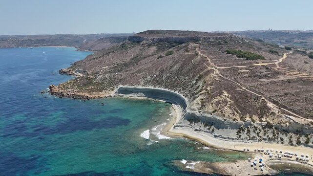 vAerial drone view of Gozo Island landscape, Malta