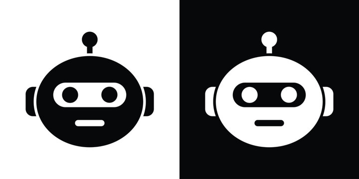 Minimalist square robot avatar head icon, representing artificial intelligence, automation engineering, android character design, or cyborg technology.