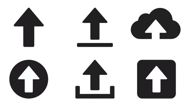 Black upload icons on for business or technology use