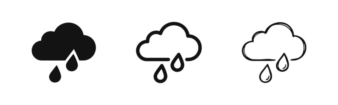 Rain Cloud Weather Icon Set for Meteorology and Nature Concepts