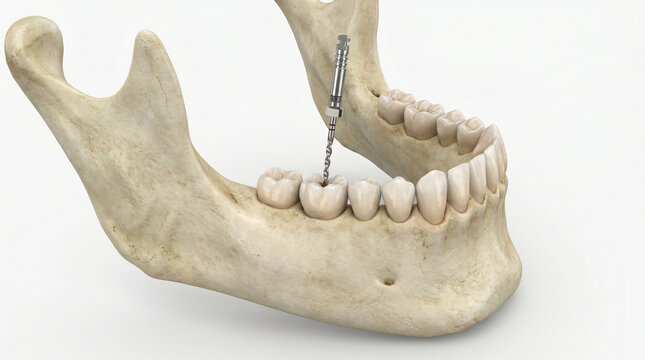 Dental implant surgical procedure on mandible bone model with dentistry
