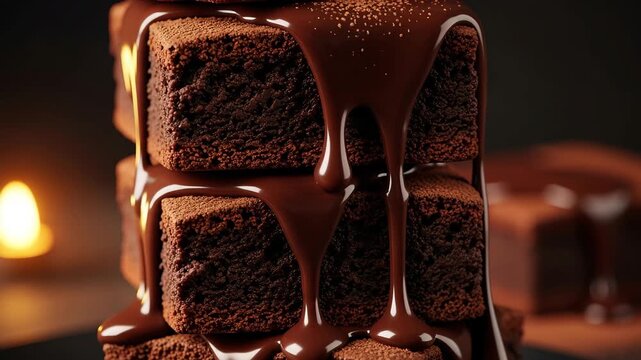 Mouthwatering chocolate cake drizzled with rich, glossy ganache 4K Ai HD high quality video.