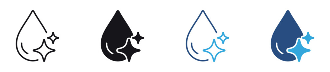 Fototapeta premium Clean Water Drop Icon Set. Pure Liquid and Fresh Hydration Symbols. Vector Illustration.