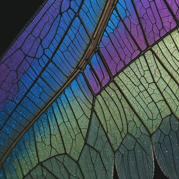 Extreme Macro Damselfly Wing Iridescent Venation Pattern Dark Background Science