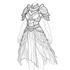 Fototapeta premium Hand drawn sketch of angelic knight warrior dress 3/4 isolated on white. Anime style.