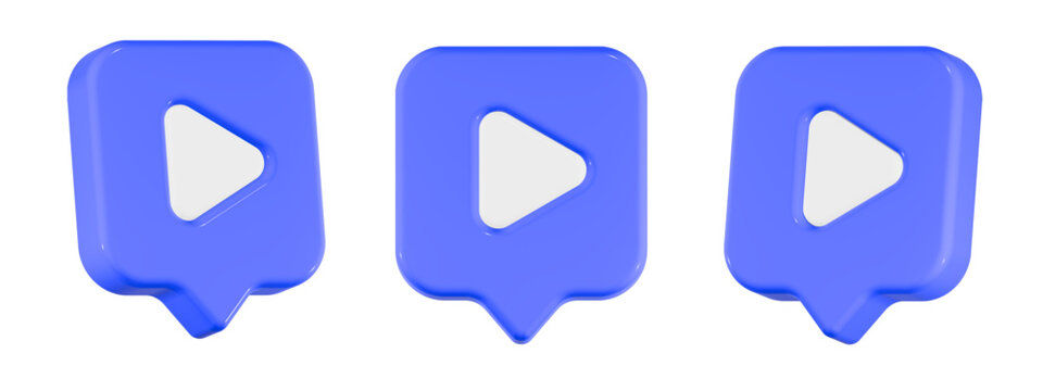 play icon 3d render square bubble