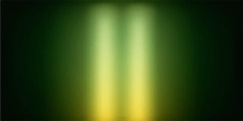 A moody abstract background featuring twin vertical beams of blurry pale yellow neon light shining through a dark emerald green atmosphere. © Abdul