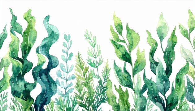 Hand-drawn seaweed varieties seamless pattern with kelp dulse and wakame on white background