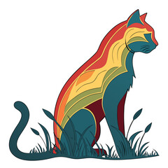 Obraz premium Stylized cat silhouette with colorful layer patterns.