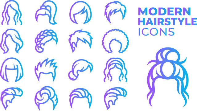 Modern hairstyle icons set vector collection for female and male hair styles.