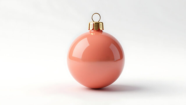 Une boule de No&euml;l corail brillante avec un capuchon dor&eacute; isol&eacute;e sur fond blanc