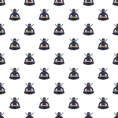 Naklejka premium Ninja characters sitting in meditation creating a repeating pattern design