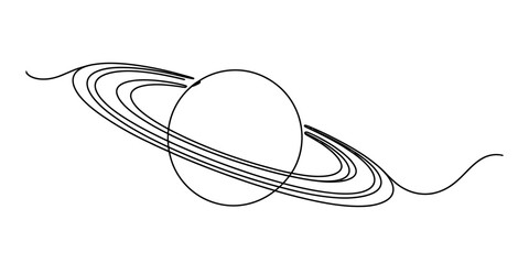 Simple line drawing of planet saturn with its rings, vector illustration © Bobita