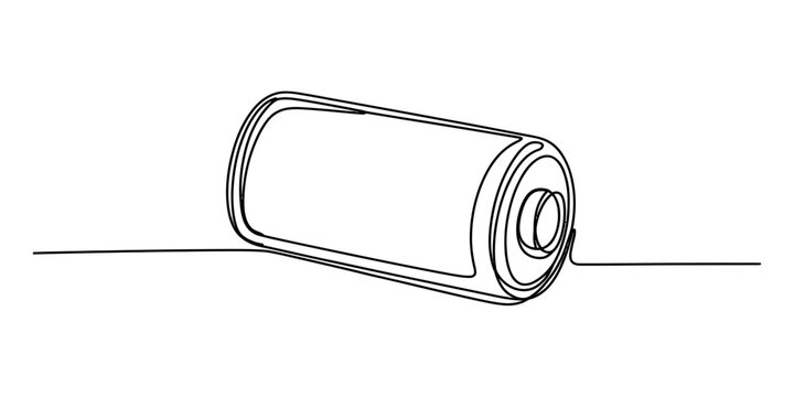 Single line drawing of a battery lying on a flat surface, minimalism