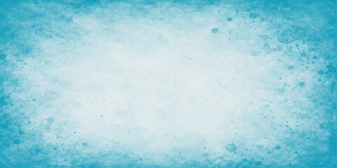 Obraz premium A light turquoise and blue watercolor background with a rough, vintage grunge paper texture that creates an aged, blank abstract paint backdrop design