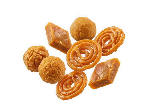Mixed Indian mithai sweets isolated on transparent background