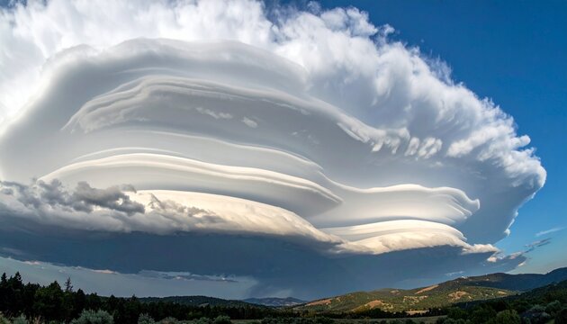 Undulatus asperitas clouds swirling in turbulent waves under dramatic sky over rolling hills