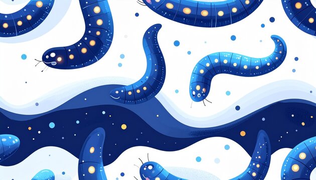 Glowing Worm Seamless Pattern in Dark Cave Setting Flat Illustration Style