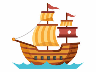 Vintage sailing ship, wooden boat, nautical icon, vector illustration © sumona