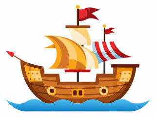 Vintage sailing ship, wooden boat, nautical icon, cartoon vessel, sea travel © sumona