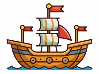 Vintage sailing ship, cartoon boat, wooden vessel, nautical icon © sumona