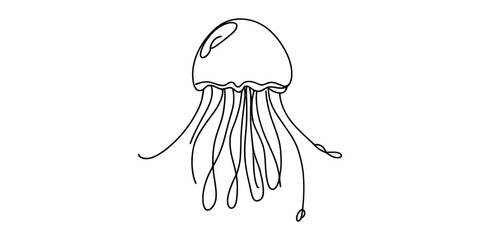 Simple line drawing of a jellyfish floating in clear water © Bobita